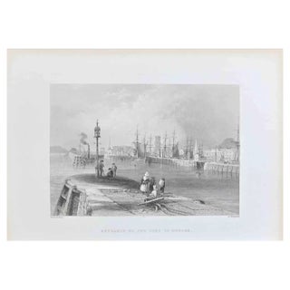 William Henry Bartlett, Entrance to the Port of Dundee, Lithograph, 19th Century For Sale