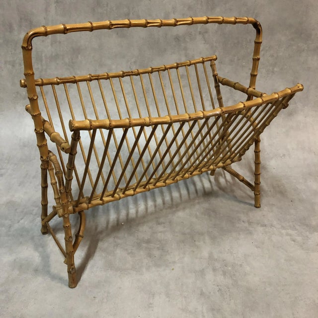 Mid-Century French Rattan Magazine Rack, 1950s For Sale - Image 4 of 10