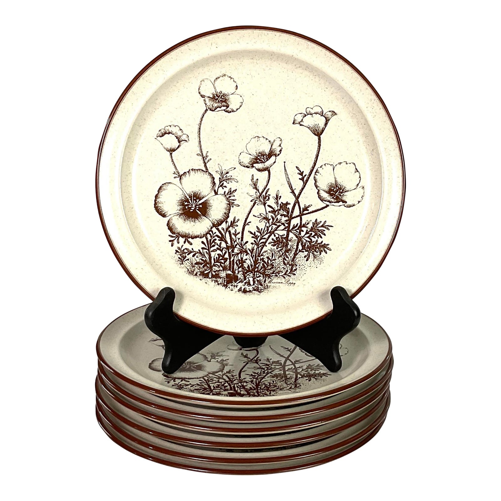 Noritake STONEWARE DESERT FLOWERS 26cm プレート 7枚セット ノリタケ フラワー 盛皿 取皿 北欧 札幌市 中央区 南12条 1970s Noritake “Desert Flowers” Stoneware Dinner Plates – Set of 7