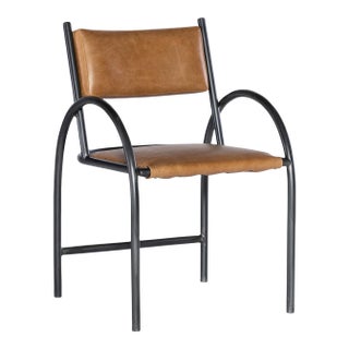 Matthew Izzo Home Alex Leather & Iron Round Arm Dining Chair For Sale