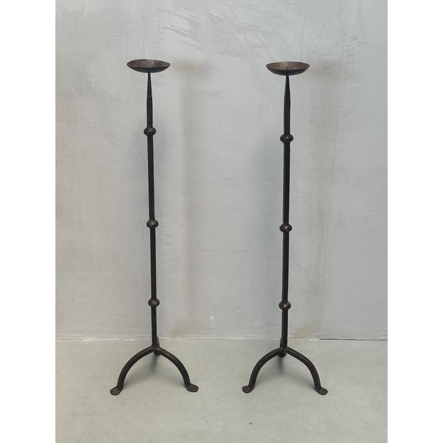 Vintage Brutalist Iron Floor Candleholders, Set of 2 For Sale - Image 10 of 10