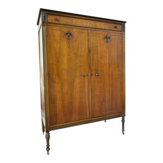 Vintage Mid Century Walnut Bedroom Wardrobe Armoire For Sale