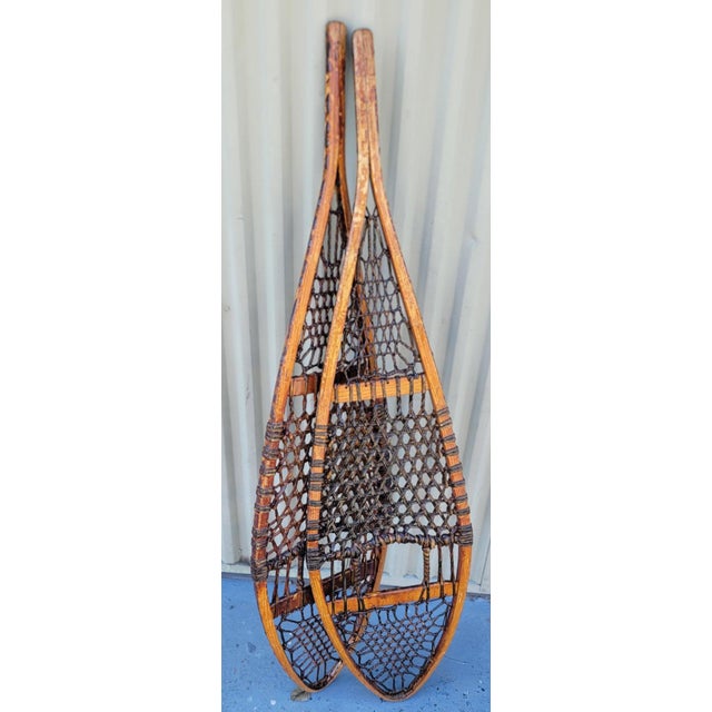 Folk Art 1930s Pair of Wood and Leather Snow Shoes For Sale - Image 3 of 8