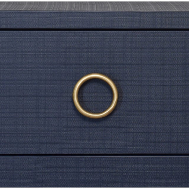 Worlds Away Matthew Izzo Home Edelman Textured Navy Blue Linen Two Drawer Side Table With Antique Brass Hardware For Sale - Image 4 of 6