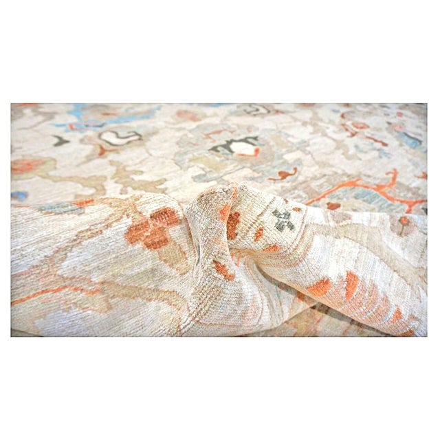 Textile Persian Sultanabad Wool 10x14 Ivory, Rust, Light Blue & Tan Handmade Area Rug #1142046 For Sale - Image 7 of 7