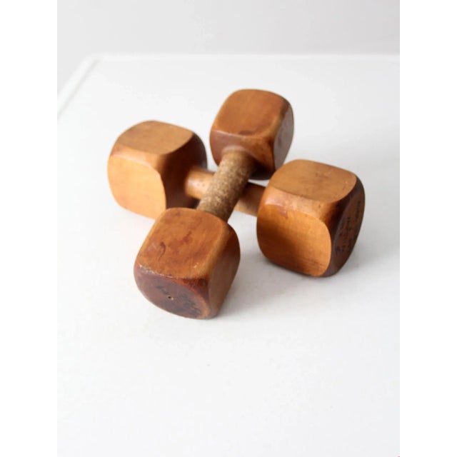 French Country Vintage Wooden Hand Weights For Sale - Image 3 of 10