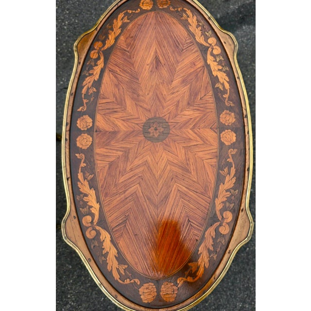 Antique 19th Century Pair of Louis XV Style Marquetry Side Table With Gilt Bronze Accents For Sale - Image 4 of 13