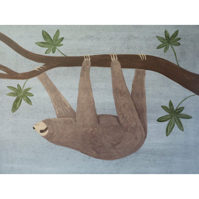 Contemporary 'Hanging Sloth' Original Naïve Style Animal Oil Painting by British Artist Matt Rix, Framed For Sale - Image 10 of 11