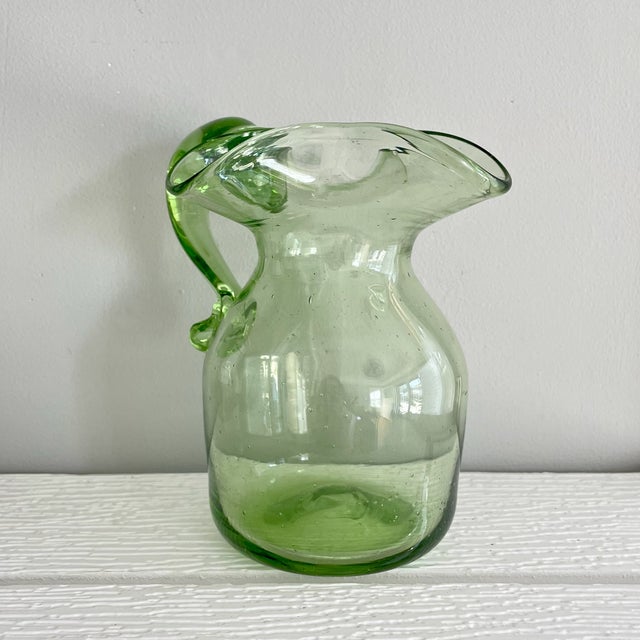 1950s Vintage HandBlown Small Glass Pitcher With Applied Handle