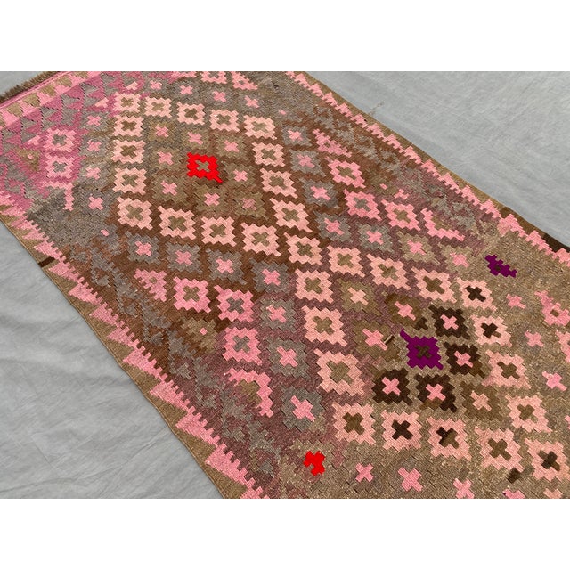 2000 - 2009 Afghan Kilim Accent Rug, Handwoven Wool, 3x6, Brown & Pink For Sale - Image 5 of 10