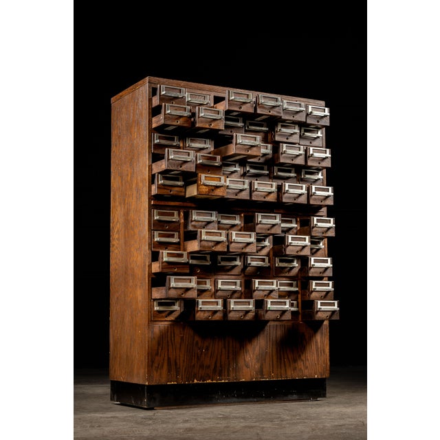 1960s Vintage 60-Drawer Walnut Card Catalog For Sale - Image 5 of 13