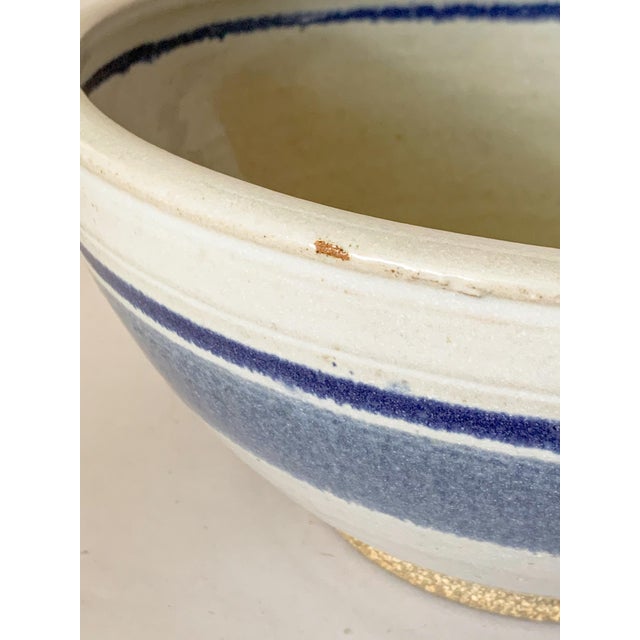 Blue Vintage Large Studio Pottery Blue Striped Bowl For Sale - Image 8 of 12