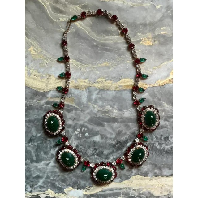 Vintage Red and Green Rhinestone Necklace For Sale - Image 4 of 12