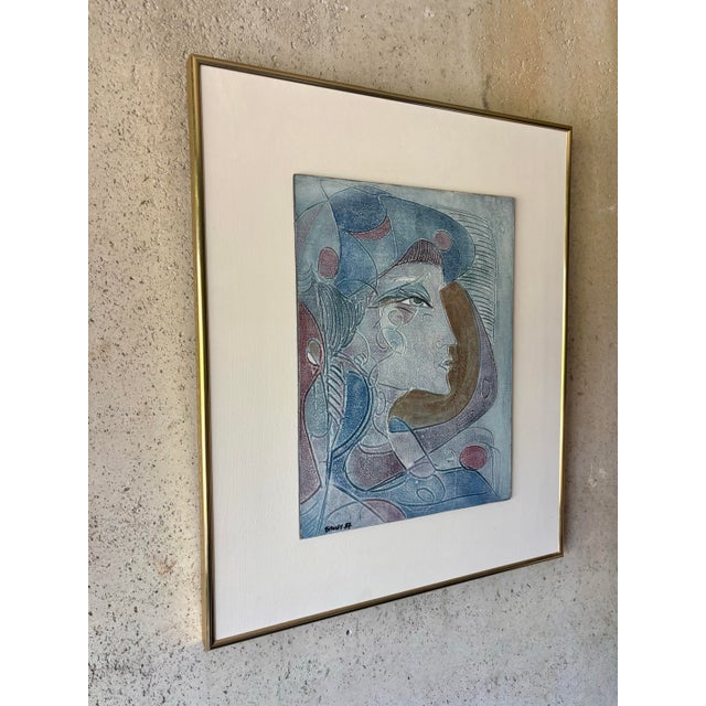 French Vintage Jean-Claude Gaugy Signed Oil on Board Portrait 1987 Framed French Modern For Sale - Image 3 of 5
