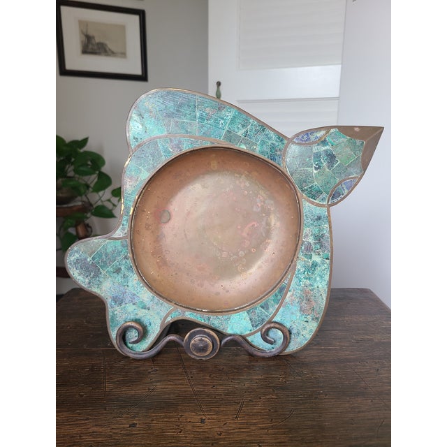 Blue Vintage Los Castillo Taxco Malachite Dove Tray For Sale - Image 8 of 11