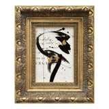 Contemporary Black and White Abstract Ink Painting in Vintage Frame For Sale