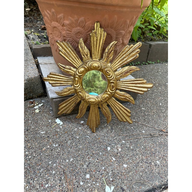 1950s French Petite 11" Giltwood Sunburst Wall Mirror For Sale - Image 13 of 18