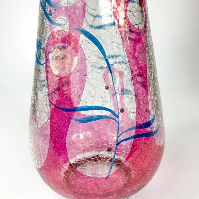 Mid-Century Modern Crackle Glass Enameled Botanical Design Decanter Bohemia, 1950s For Sale - Image 3 of 9