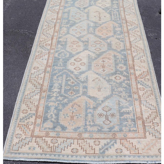 Blue Afghanistan Tabriz Gallery Runner With Soft Blue Field and Ivory Motifs For Sale - Image 8 of 16