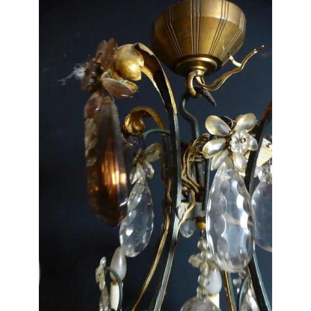 Antique Wrought Iron and Gilded Cage Chandelier For Sale - Image 4 of 11