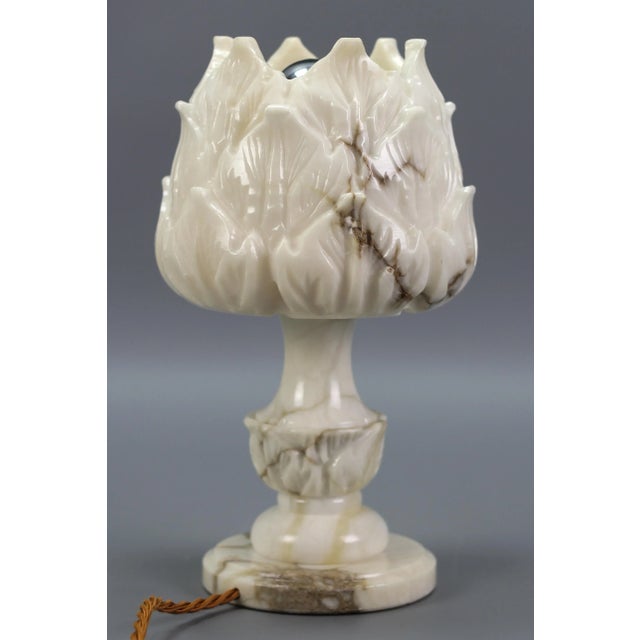 Mid-Century Italian White Flower Alabaster Table Lamp, 1950s For Sale - Image 6 of 18