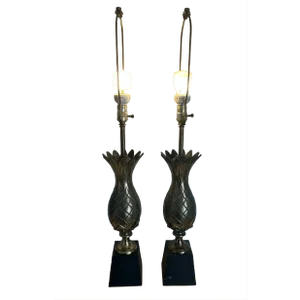 1960’s Pair of Vintage Brass Figural Pineapple Table Lamps