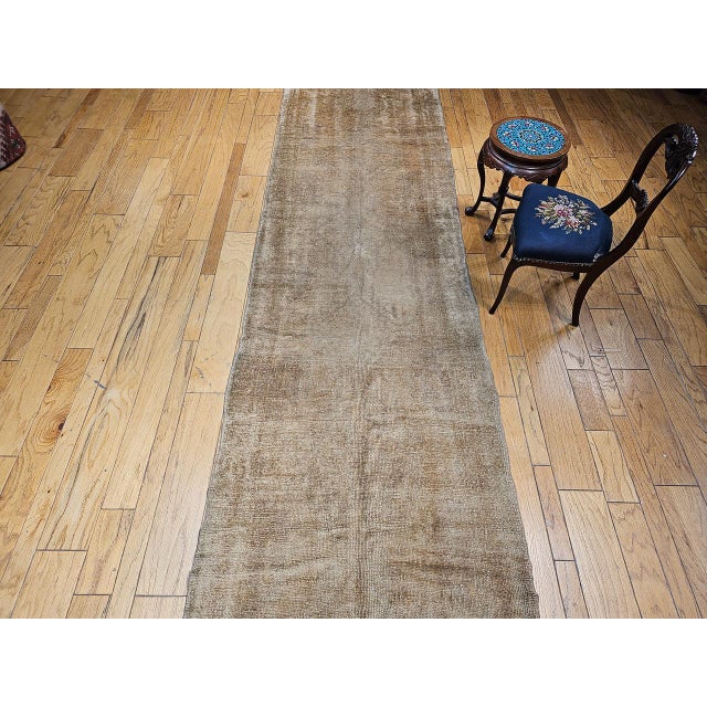 Antique Turkish Oushak Runner, Hand-Knotted Wool, Taupe, Early 1900s, 4' x 13' For Sale - Image 10 of 11