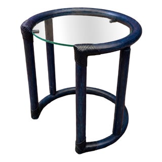 Mid-Century Modern Round Glass and Wooden Side Table, 1970s For Sale