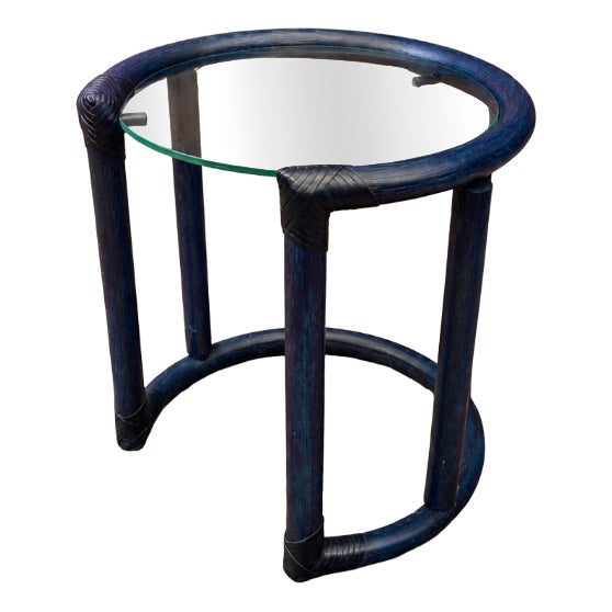 Mid-Century Modern Round Glass and Wooden Side Table, 1970s For Sale