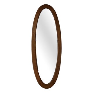 Vintage Oval Oak Mirror with Beveled Glass, 1980s For Sale