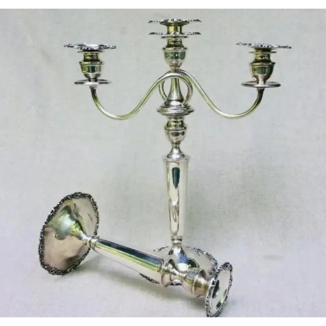 Pair of Antique Convertible Sterling Silver 3-Light Georgian Revival Candelabra, Circa 1950 For Sale - Image 17 of 18