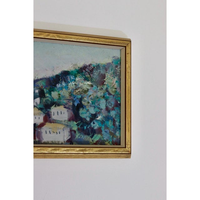 Swedish Mid- century Oil on Panel "Village" by Bertil Wahlberg (1923-1980) Beautiful painting showing a village nestled...