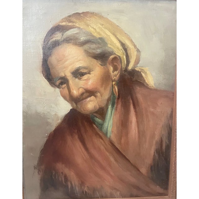 Vintage Original Oil Painting Realism Elder Lady Woman Portrait on Board Framed For Sale In New York - Image 6 of 10