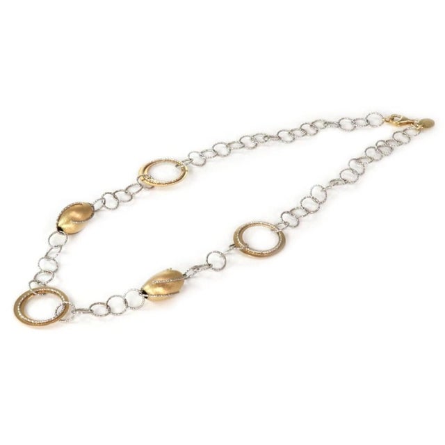 Contemporary Mid 20th Century Oval Bead & Open Ring Fancy 14k Two Tone Gold Necklace For Sale - Image 3 of 5