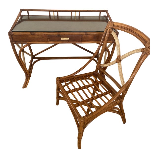 1950s Vintage Coastal Tray Bamboo Bar Cart | Chairish