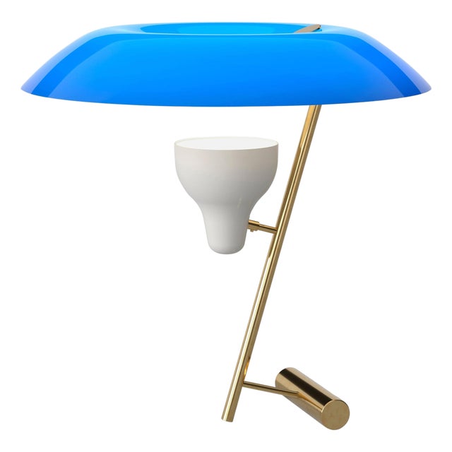 Model 548 Lamp in Polished Brass with Blue Diffuser by Gino Sarfatti for Astep For Sale