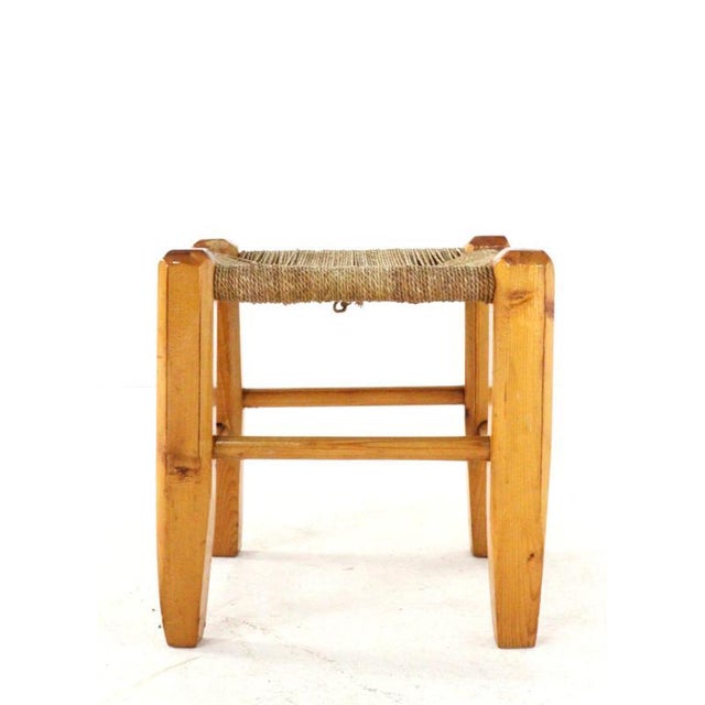 Brown Oak Stool with Hand-Woven Seat For Sale - Image 8 of 12