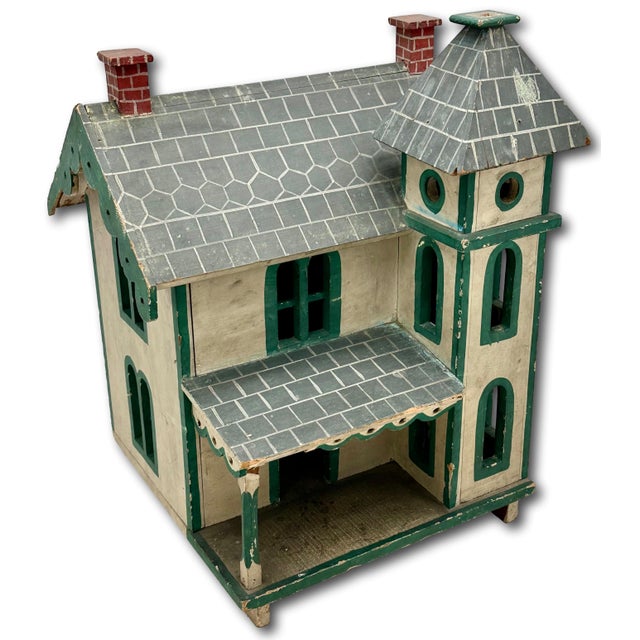 Wood Nice Antique American Hand Made & Painted Wood Folk Art Victorian Style Birdhouse - 18 Inches Tall - Circa Early 1900s For Sale - Image 7 of 18