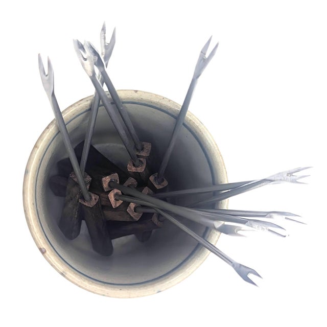 Chrome Mid 20th Century Stainless Steel and Teak Wood Cocktail Picks For Sale - Image 8 of 9