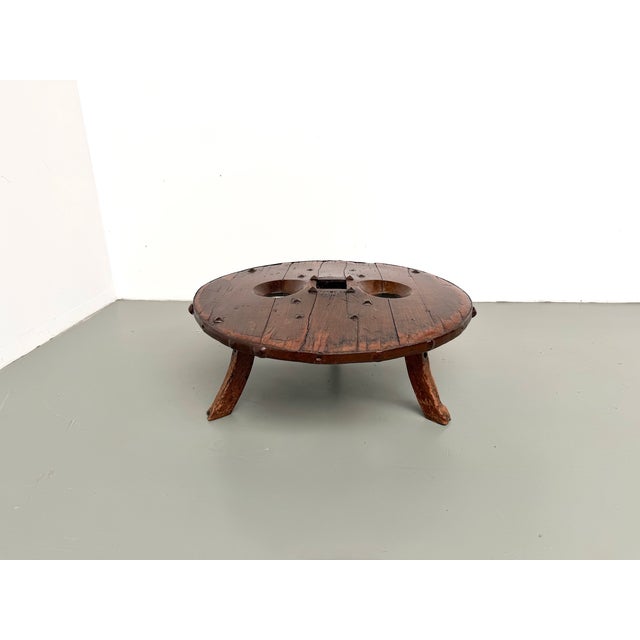 Brutalist Brazilian Folk Art Brutalist Circular Coffee Table in Wood, 1950s For Sale - Image 3 of 18