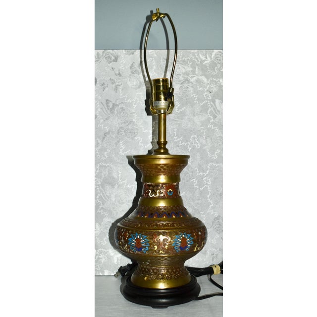 Vintage Champleve Japanese Style Electric Table Lamp For Sale - Image 11 of 13