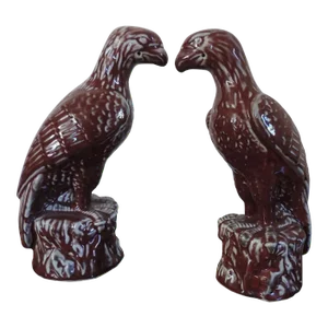 19th Century Chinese Porcelain Sang de Boeuf Oxblood Flambe Glazed Hawks Birds - A Pair