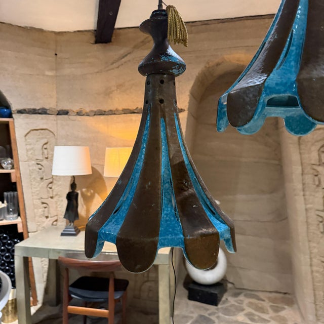 Italian Striped Ceramic Pendant Chandeliers Rimini Blue Bitossi Era For Sale - Image 14 of 18