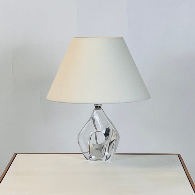 Glass 1970s Small Daum Nancy Boudoir Lamp With Linen Shade For Sale - Image 7 of 10
