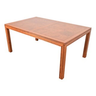 Henredon Mid-Century Modern Burl Wood Parsons Dining Table, Newly Refinished For Sale