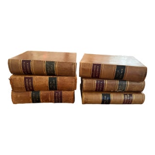 Antique Leather Encyclopedia Books- Set of 6 For Sale