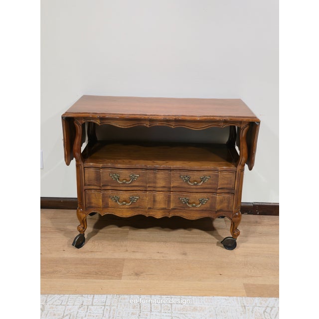 1970s Thomasville French Provincial Louis XV Pecan Buffet Server or Bar Cabinet For Sale - Image 13 of 13