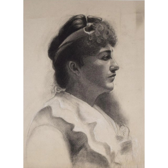 Victorian 19th Century Antique Charcoal Portrait Drawing of a Woman For Sale - Image 3 of 8