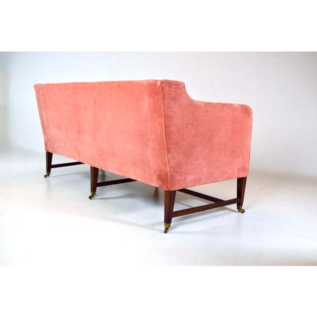 Classic Vintage Hepplewhite Velvet Sofa on Brass Casters For Sale - Image 9 of 12