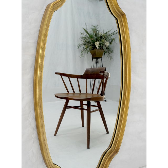 Late 20th Century Mid Century Shield Shape Large 22x44 Oval Gold Gilt Leaf Wall Mirror MINT For Sale - Image 5 of 8